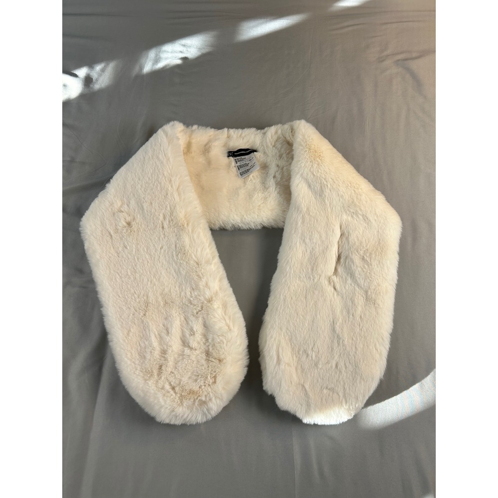 INC International Concepts Womens Ivory Faux Fur Pull Through Scarf One Size
